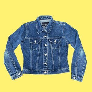 ✨ Vintage No Boundaries Dark Wash Denim Jacket Button Front 100% Cotton Sz M